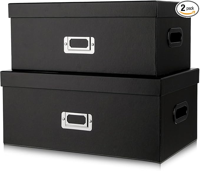 Briful Decorative Storage Boxes with Lids Set of 2 – 14'' + 13'' Set Rectangular Nesting Boxes – Cardboard Organizer with Lift-Top Lid – Black Wood for Home & Office-Ruum Studio Home