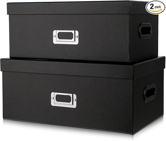 Briful Decorative Storage Boxes with Lids Set of 2 – 14'' + 13'' Set Rectangular Nesting Boxes – Cardboard Organizer with Lift-Top Lid – Black Wood for Home & Office-Ruum Studio Home