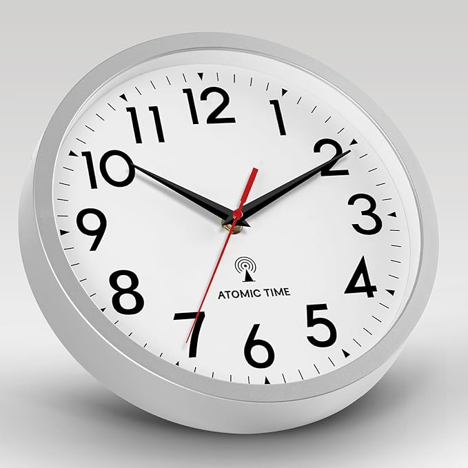 Atomic Wall Clock Analog 12 Inch Battery Operated Modern Decorative for Living Room Kitchen Office Bedroom Bathroom(Silver)-Ruum Studio Home
