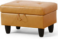 Ottoman Rectangular Storage Ottoman Bench, Faux Leather Footrest, Coffee Table, Stool Footstool with Hinged Lid for Living Room, Bedroom, Entryway, Orange, 28.5"x19"x17.5"-Ruum Studio Home