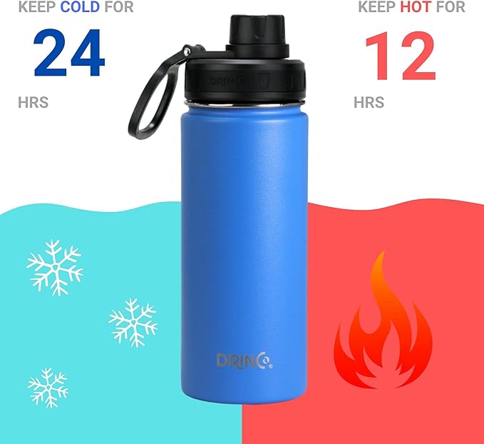 DRINCO Stainless Steel Water Bottle Spout Lid Vacuum Insulated Double Wall Water Bottle Wide Mouth (40oz 32oz 22oz 18oz 14oz) Leak Proof Keeps Cold or Hot (18 oz, 18oz Royal Blue)-Ruum Studio Home