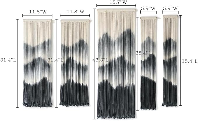 IOWER Large Macrame Wall Hanging 5Pcs Handmade Dip-Dyed Mountain Wall Decor Combination Suspension Bedroom Living Room Modern Fiber Yarn Wall Art-Ruum Studio Home