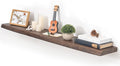 Floating Shelves for Wall, 48"x9.3" Rustic Solid Live-Edge Elm Wood Wall Shelves, Heavy-Duty Floating Shelves with Invisible Brackets, Set of 2 for Living Room, Bedroom, and Kitchen, Walnut Finish-Ruum Studio Home