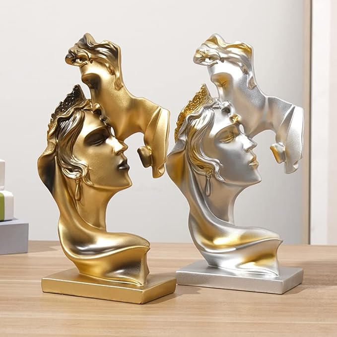 Couples Kiss Sculpture,Abstract Art Couple Sculpture Home Furnishing Resin Statue Decoration Romantic Statue Used for Home Decoration, Wedding, Gift.Silver-Ruum Studio Home