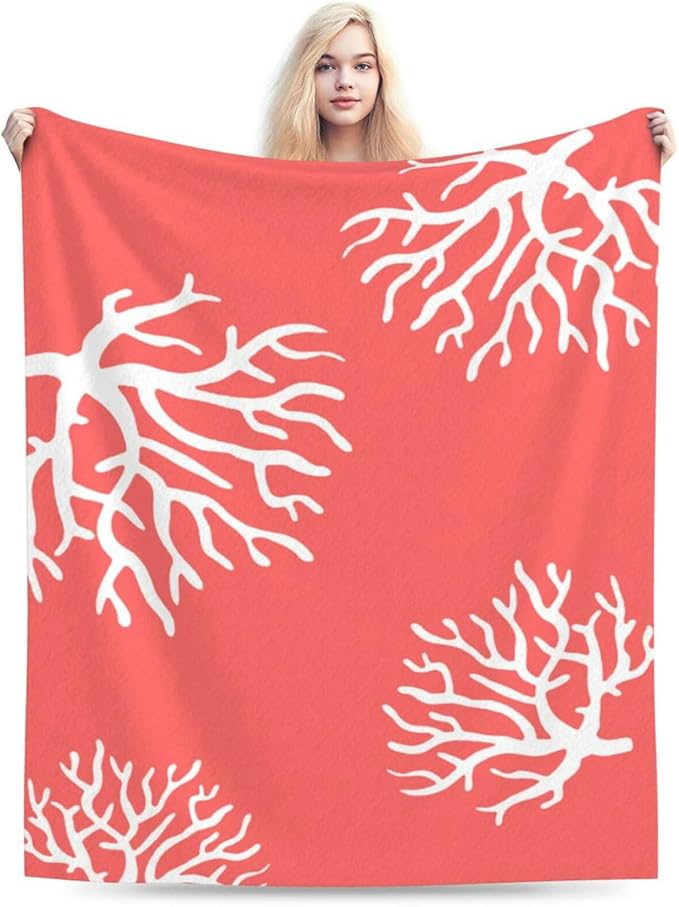 HGOD DESIGNS Beach Coral Fleece Throw Blanket Soft Cozy Coral Fuzzy Blanket Caring for Women & Adults Ocean Coral Pink Branch Reef Nature Red White Plush Microfiber Blanket 50"x60"-Ruum Studio Home