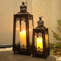 NEEDOMO Lanterns Decorative Outdoor & Indoor, Set of 2 Outdoor Lanterns for Porch,Large Candle Lantern, Bronze Metal Frame with Glass for Fall, Christmas-Ruum Studio Home