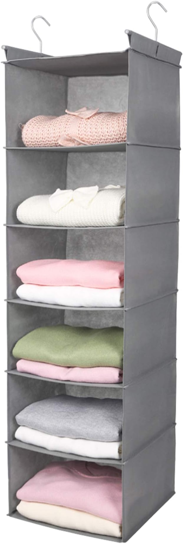 MAX Houser 6 Tier Shelf Hanging Closet Organizer, Closet Hanging Shelf with 2 Sturdy Hooks for Storage, Foldable (Light Grey)-Ruum Studio Home