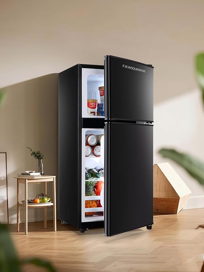 3.5 Cu.Ft Compact Refrigerator with Freezer, Mini Fridge with 2 Doors for Office, Kitchen, Dorm and Bedroom, Small Fridge with 7 Level Temp Adjustable Thermostat, Black-Ruum Studio Home