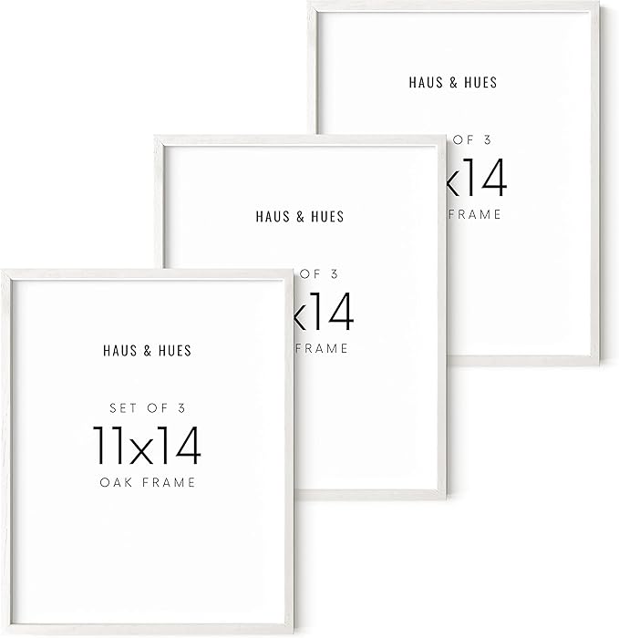 HAUS AND HUES 11x14 White Frames- Set of 3 11x14 Picture Frames White Gallery Wall Frame Set, Wooden Picture Frames for 11x14 Prints, White Picture Frames 11x14 Gallery Wall Frames (White Oak Frame)-Ruum Studio Home