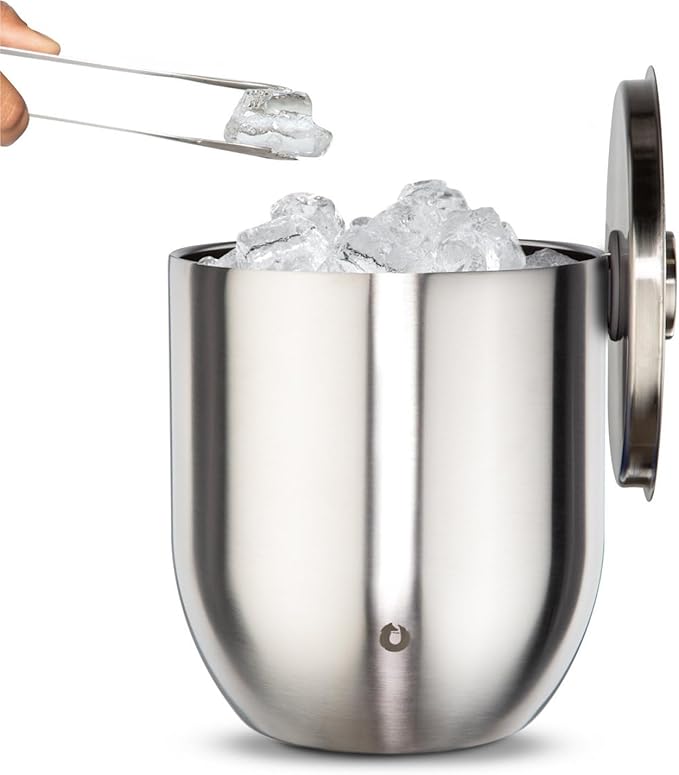 SNOWFOX Premium Vacuum Insulated Stainless Steel Ice Bucket with Lid/Tongs, Non-Rubber Bottom, Home Bar Accessories, Bartending Ice Buckets for Parties, Outdoor Entertaining Supplies, 3L, Steel-Ruum Studio Home