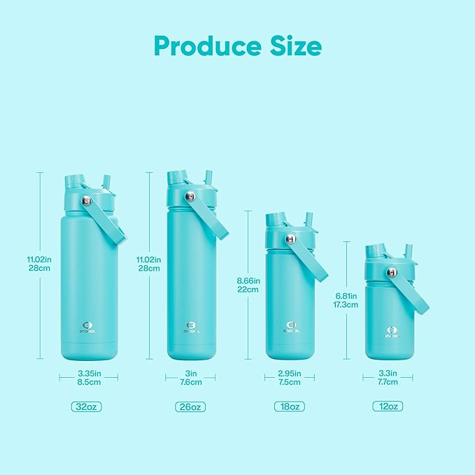 Insulated Water Bottle with Straw Stainless Steel Water Bottle, Leak-Proof, BPA-Free, Double Wall Vacuum Keeps Cold for 24 Hours for Sports, Travel, School (18 oz, Aquamarine Blue)-Ruum Studio Home