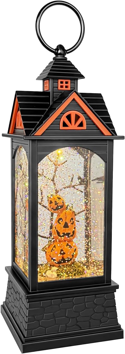 Halloween Snow Globe Lantern, Spooky Ghost Halloween Decor, Plug-in & Battery Operated Snow Globes for Halloween Decorations Indoor-Ruum Studio Home