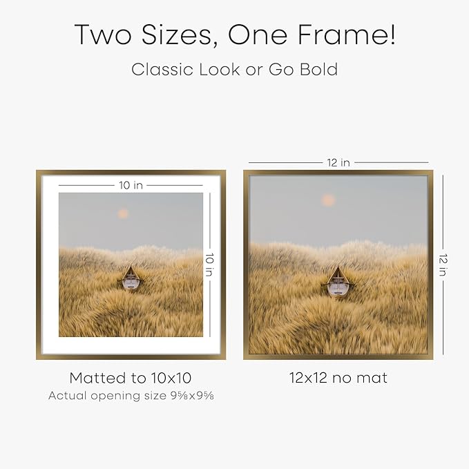 Homeforia 12x12 Picture Frame Bronze, High End Metal 12 x 12 Square Poster Frame with Mat 10 x 10 Photo, 12x12 Brass Frame Matted to 10x10 Print, 12by12 Thin Frames, Tempered Glass, Wall Kit, Set of 1-Ruum Studio Home