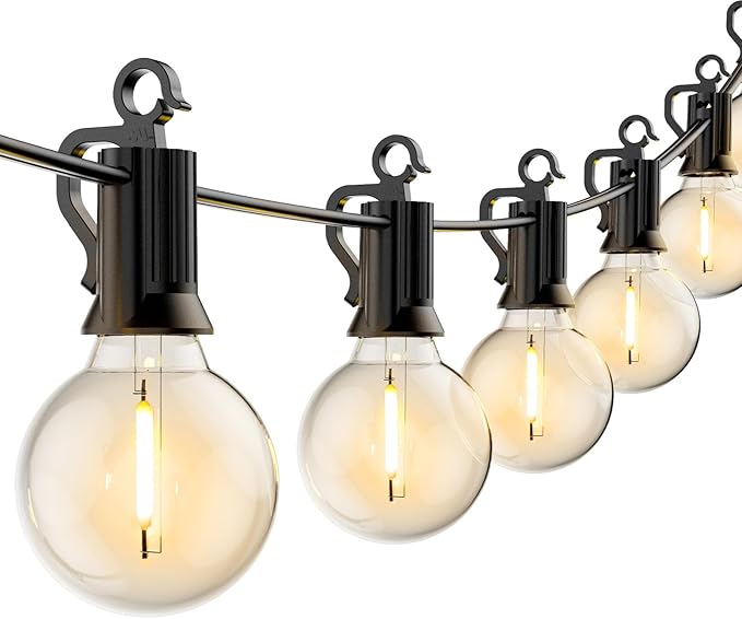 LED G40 Outdoor String Lights Patio Lights 100FT with 104 LED Shatterproof Bulbs, Weatherproof Commercial Hanging Lights for Backyard Bistro Pergola Party Decor, E12 Socket Base, 2200K, Black-Ruum Studio Home