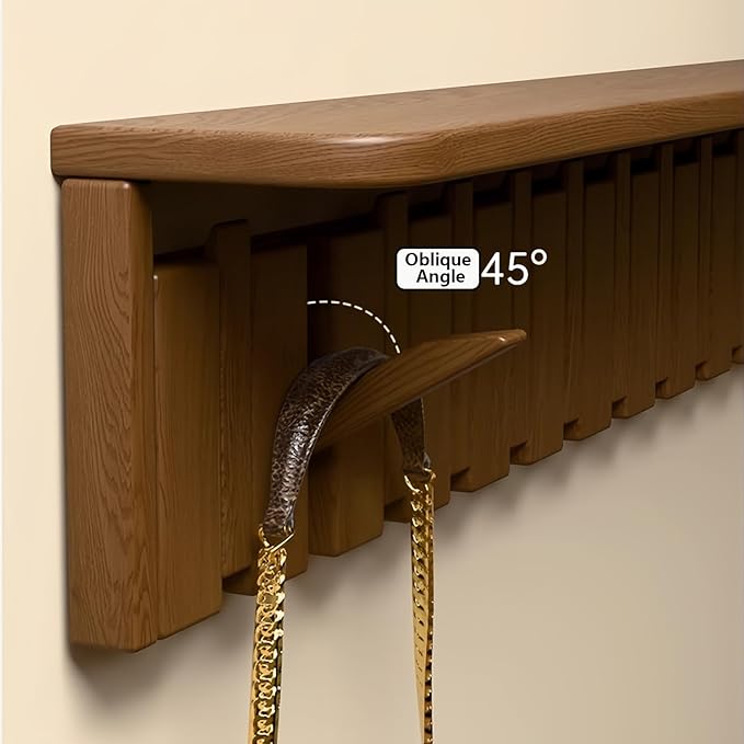 Wall Mounted Piano Key Hanger | Flip Style Hook | Entrance Wall Art Hook, Made of Oak Wood (3 Times Painted, 4 Times Polished) (Tray Walnut, 8Hooks)-Ruum Studio Home
