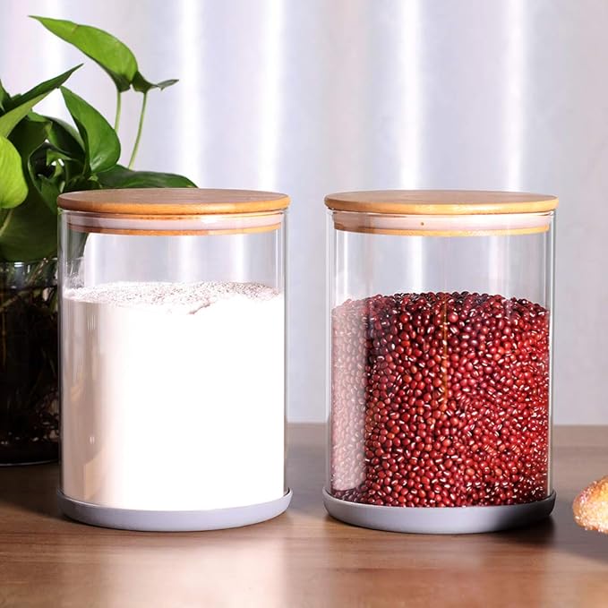 Set of 2 Large Glass Food Storage jar, 100 FL OZ (3000ml) Glass Flour Canister with Airtight Bamboo Lids for Kitchen Corner, BPA-Free Flour Container for Sugar, Ground Coffee, Rice and Dry Food-Ruum Studio Home
