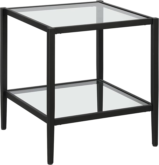 Henn&Hart 20" Wide Square Side Table with Glass Shelf in Blackened Bronze, Table for Living Room, Bedroom-Ruum Studio Home