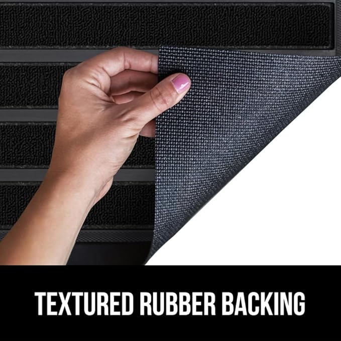 GORILLA GRIP 100% Waterproof All-Season WeatherMax Doormat US Designed Natural Rubber, Stain and Fade Resistant, Low Profile Indoor Outdoor Door Mats, Easy Clean Patio Mat, 17x29, Black Stripe-Ruum Studio Home