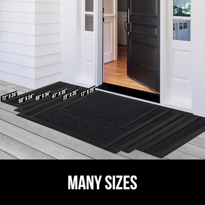 GORILLA GRIP 100% Waterproof All-Season WeatherMax Doormat, 34x58, US Designed Natural Rubber, Stain and Fade Resistant, Low Profile Indoor Outdoor Door Mats, Easy Clean Patio Mat, Midnight Maze-Ruum Studio Home
