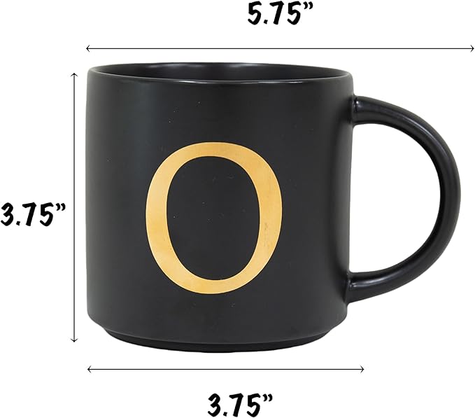 COLLECTIVE HOME - Monogram Ceramic Mugs, 15 oz Golden Initial Black Coffee Cups, Elegant Alphabet Tea Mugs, Elegant Personalized Mug with Gift Box, Unique Mug with Double Side Capital Lette (O)-Ruum Studio Home