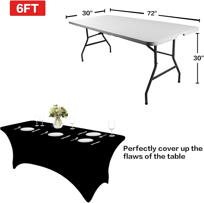 IVAPUPU 2 Pack 6FT Table Cloth for Rectangular Fitted Events Stretch Black Table Covers Washable Spandex Tablecloth Protector for Party, Wedding, Cocktail, Banquet, Festival-Ruum Studio Home