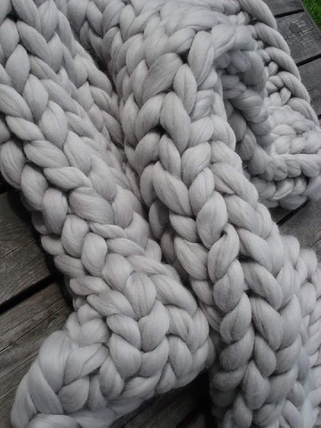 Chunky Knit Blanket Soft Handmade Knitting Throw for Bedroom Sofa Decor Super(Light Gray 40"x40")-Ruum Studio Home