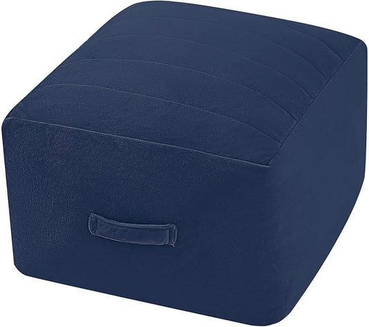 MeMoreCool Square Stuffed Pouf Ottoman Foot Rest, Floor Pouf Foot Stool with Foam Chunk Filling, Soft Stuffed Ottoman Footrest for Living Room, Navy-Ruum Studio Home