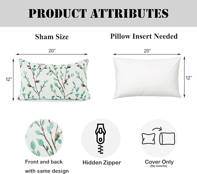 YOUR SMILE Classical Embroidery Jacquard Green Square Decorative Throw Pillow Case Cushion Cover,12x20 inch-Ruum Studio Home