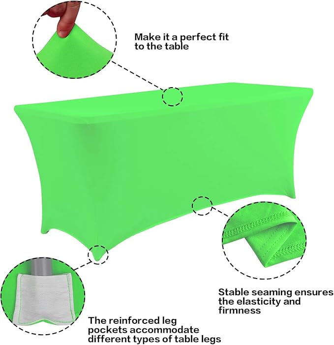 IVAPUPU 2 Pack 4FT Table Cloth for Rectangular Fitted Events Stretch Green Table Covers Washable Cover Spandex Tablecloth Protector for Party, Wedding, Cocktail, Banquet, Festival-Ruum Studio Home