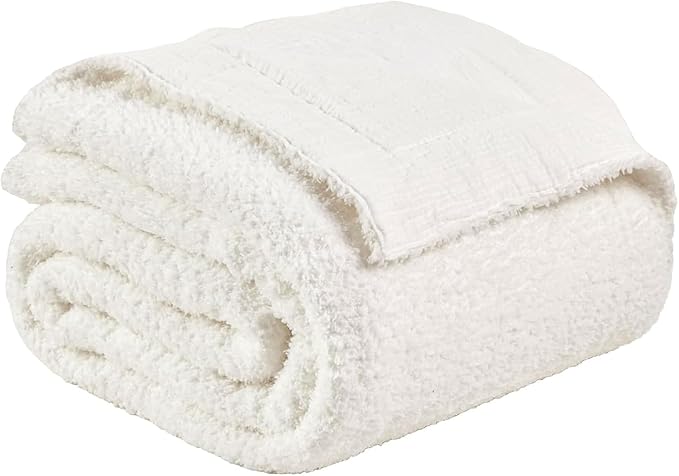 EMME Muslin and Fleece Twin Blanket Reversible - 60"*80" Cream Soft Warm Throw Blankets for Couch Bed Picnic Travel Bed-Ruum Studio Home