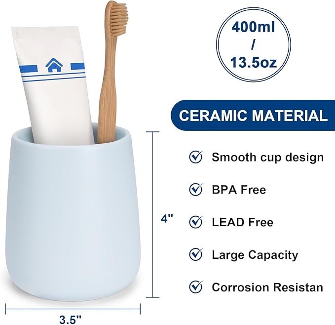 Bathroom Tumbler Cup Ceramic 13.5oz Reusable Toothbrush Cup 400ml,Toothbrush Holder Adequate for Your Bathroom (Blue)-Ruum Studio Home