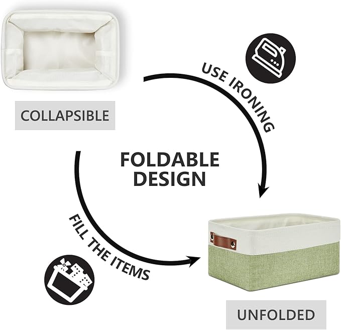 DULLEMELO Storage Baskets for Shelves, Small Fabric Collapsible Rectangular Storage Baskets for Organizing, Closets, Nursery, Home, Office, Empty Gift Baskets (6-Pack, White&Green)-Ruum Studio Home