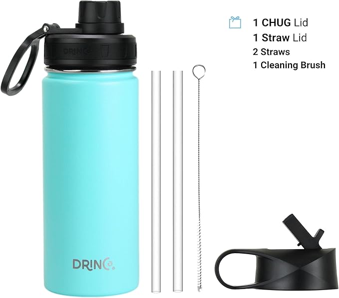 DRINCO Stainless Steel Water Bottle Spout Lid Vacuum Insulated Double Wall Water Bottle Wide Mouth (40oz 32oz 22oz 18oz 14oz) Leak Proof Keeps Cold or Hot (18 oz, 18oz Teal)-Ruum Studio Home