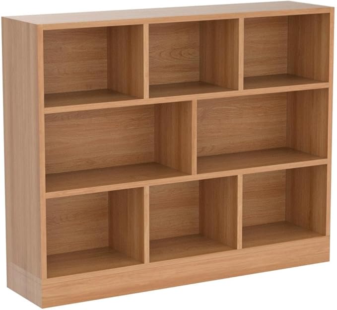 IOTXY Open Shelf Low Bookcase - Wooden 3-Tier Floor Standing Display Cabinet Organizer with Base, 8 Cubes Short Horizontal Bookshelf in Pear Yellow-Ruum Studio Home