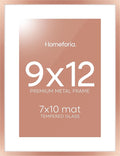 Homeforia 9x12 Rose Gold Frame, High End Metal 9 x 12 Picture Frames with Mat 7 by 10 inch Photo, 9by12 Poster Frame Matted to 7x10 Art, 12x9 Wall or Tabletop Frame, Tempered Glass, Wall Kit, Set of 1-Ruum Studio Home