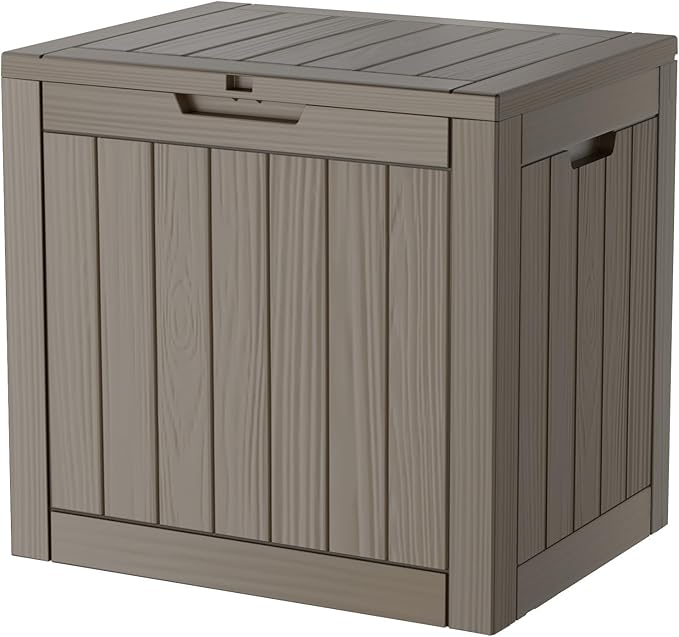 35 Gallon Lockable Resin Deck Box, Waterproof & UV-Resistant Outdoor Storage Box for Outdoor Cushion Storage, Garden Tools & Pool Accessories Storage, Gray-Ruum Studio Home