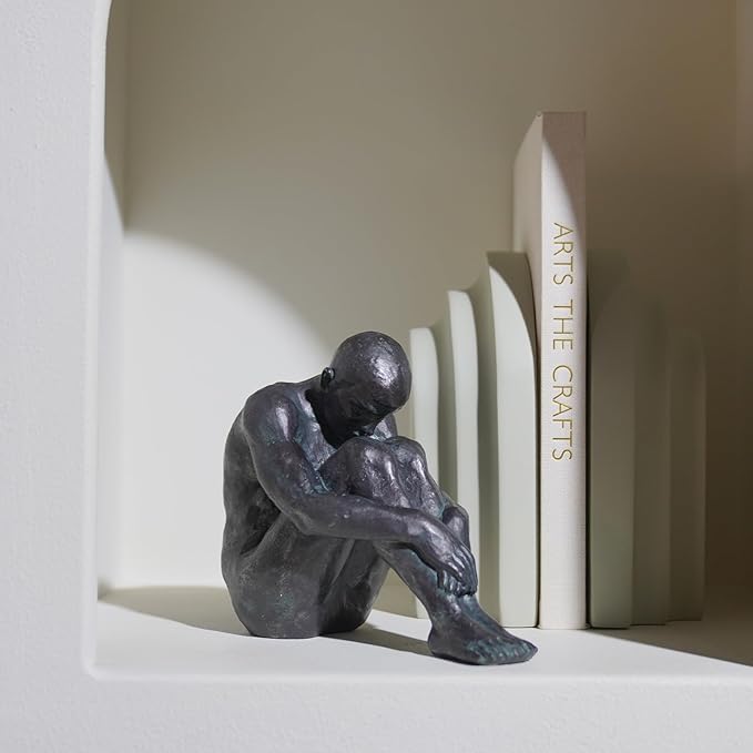 Guichifun Sitting Man Sculptures Home Decor - Resin Bronze Male Holding Arms Legs Lonely Statues Decorative Objects Outdoor Gift for Men 7.5 x 3.7 x 5.8 Inch-Ruum Studio Home