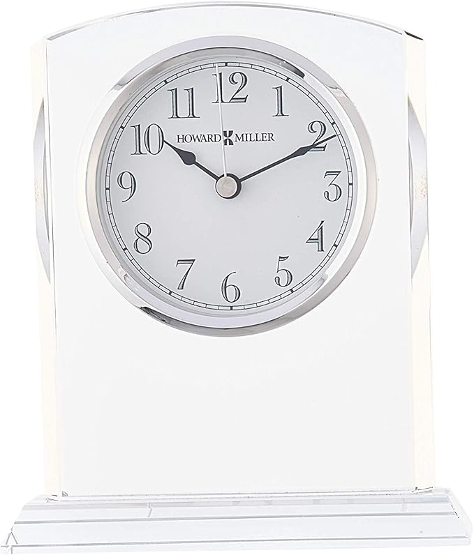 Howard Miller Flaire Tabletop Clock II, Battery Operated Antique Analog Display Desk Clock, Glass Crystal Shelf Clock for Office Decor Home Decor Living Room Decor, House Warming Gifts-Ruum Studio Home