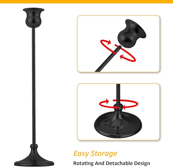 Taper Candle Holder Tall Vintage Metal Candlestick Holders Candle Stick Candelabra for Halloween Thanksgiving Christmas Holiday Wedding (Matt Black, 2 Sets (6 pcs))-Ruum Studio Home