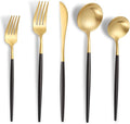 Matte Black Gold Silverware Set for 6,Modern Stainless Steel Brushed Cutlery Set,30-Pieces Heavy Duty Flatware Set,Knives Spoons and Forks Set Utensils Set, Satin Finish, Dishwasher Safe-Ruum Studio Home