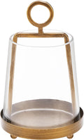 6" Wide Modern Farmhouse Metal Hurricane Candle Holder with Handmade Sturdy Glass Sleeve in Antique Brass for Pillar Candle & Plants, Hurricane Lantern, Industrial, Minimalistic (1, Brass, 6"x10")-Ruum Studio Home