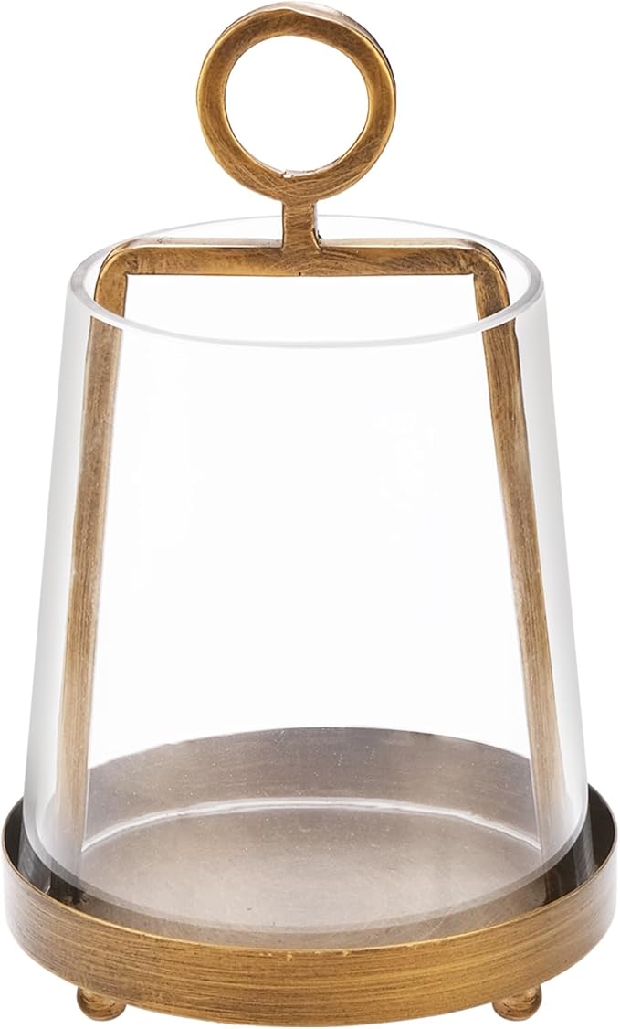 6" Wide Modern Farmhouse Metal Hurricane Candle Holder with Handmade Sturdy Glass Sleeve in Antique Brass for Pillar Candle & Plants, Hurricane Lantern, Industrial, Minimalistic (1, Brass, 6"x10")-Ruum Studio Home