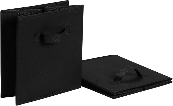 Amazon Basics Collapsible Fabric Storage Cube Bins Organizer with Handles, Sturdy, Black, 13-x-13-x-13-inch, Pack of 6-Ruum Studio Home