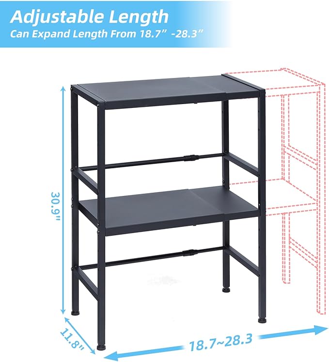 2-Tier Expandable Metal Storage Shelves, 150LBS Heavy Duty Shelving Units and Storage,Adjustable Utility Organization and Storage Shelf Rack For Kitchen Garage Laundry Bathroom Pantry Warehouse-Ruum Studio Home