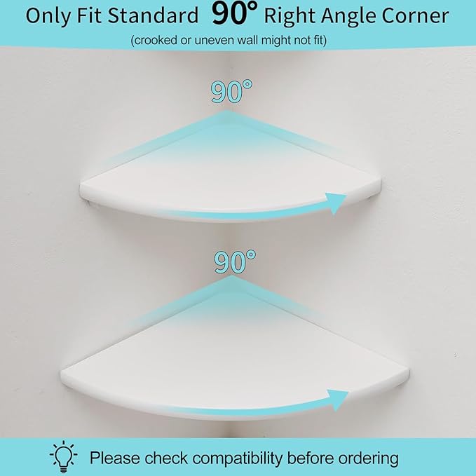 Corner Shelf, White Solid Oak Wood Floating Corner Shelves Wall Mount Round End Floating Speaker Rack Display Shelf for Small Plant Photo Frame (White, 13.8in)-Ruum Studio Home