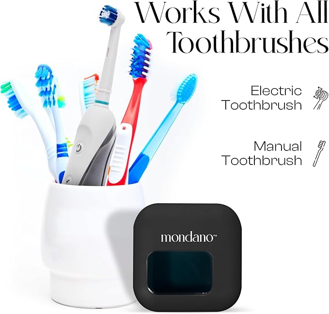 Mondano UV-C Toothbrush Sanitizer and Holder, Toothbrush Case - Manual/Electric Toothbrush Cover for Any Toothbrush Head - Rechargeable Toothbrush Travel Case, Tooth Brush Cover Cap for Home-Ruum Studio Home