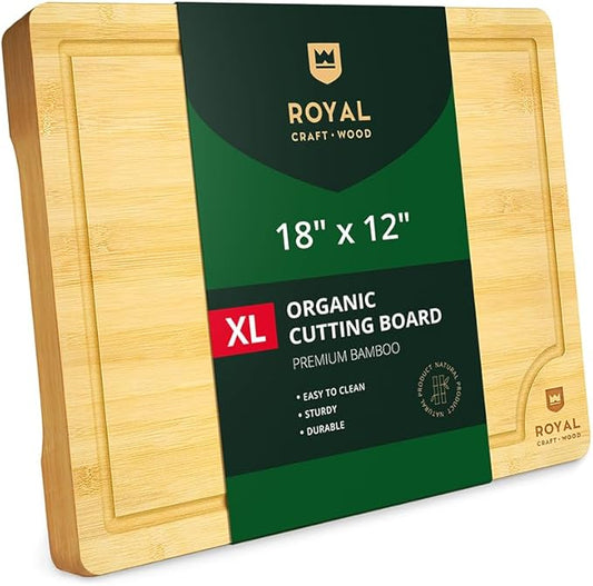 ROYAL CRAFT WOOD Extra Large Cutting Boards for Kitchen Meal Prep & Serving-Bamboo Wood Cutting Board with Deep Juice Groove - Charcuterie & Chopping Butcher Block for Meat - Gadgets Gift (XL 18x12")-Ruum Studio Home