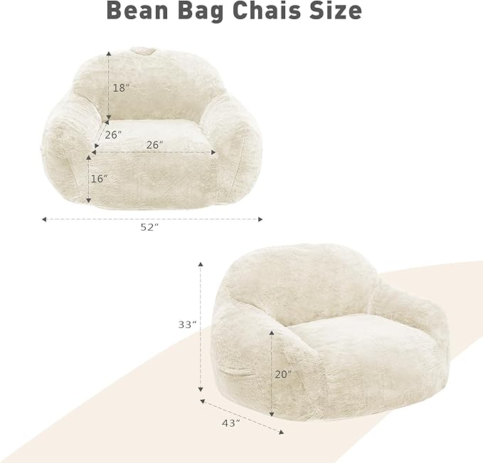 Giant Bean Bag Chair, Oversized Bean Bag Chairs for Adults and Kids, Gaming Chair Stuffed Memory Foam | Storage | Non-Slip, Removable Bean Bag Sofa Comfy Chair for Bedroom, Livingroom (Beige)-Ruum Studio Home