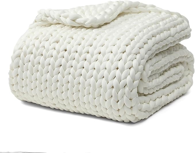 YnM Cooling Chunky Throw Blanket, Medium-Weight, Hand Knitted, Skin Friendly, Ventilated and Breathable, Machine Washable, Home Décor Piece for Couch, Sofa and Bed (White, 50x70 Inch)-Ruum Studio Home
