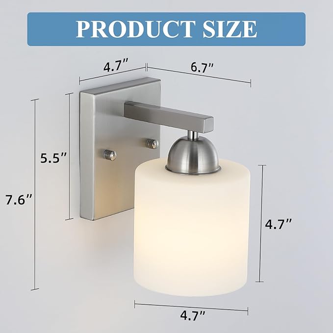 Brushed Nickel Milk Glass Wall Sconces, 1 Pack Hardwired Indoor Wall Light Fixtures for Living Room, Hallway, Bedroom, Ceramic E26 Sockets (Bulbs Not Included)-Ruum Studio Home